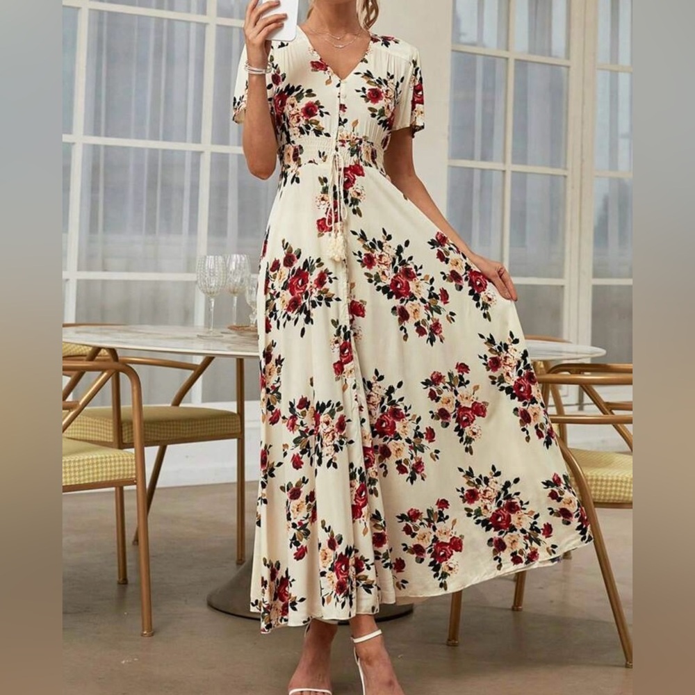 Chic Floral Tie Waist Maxi Dress